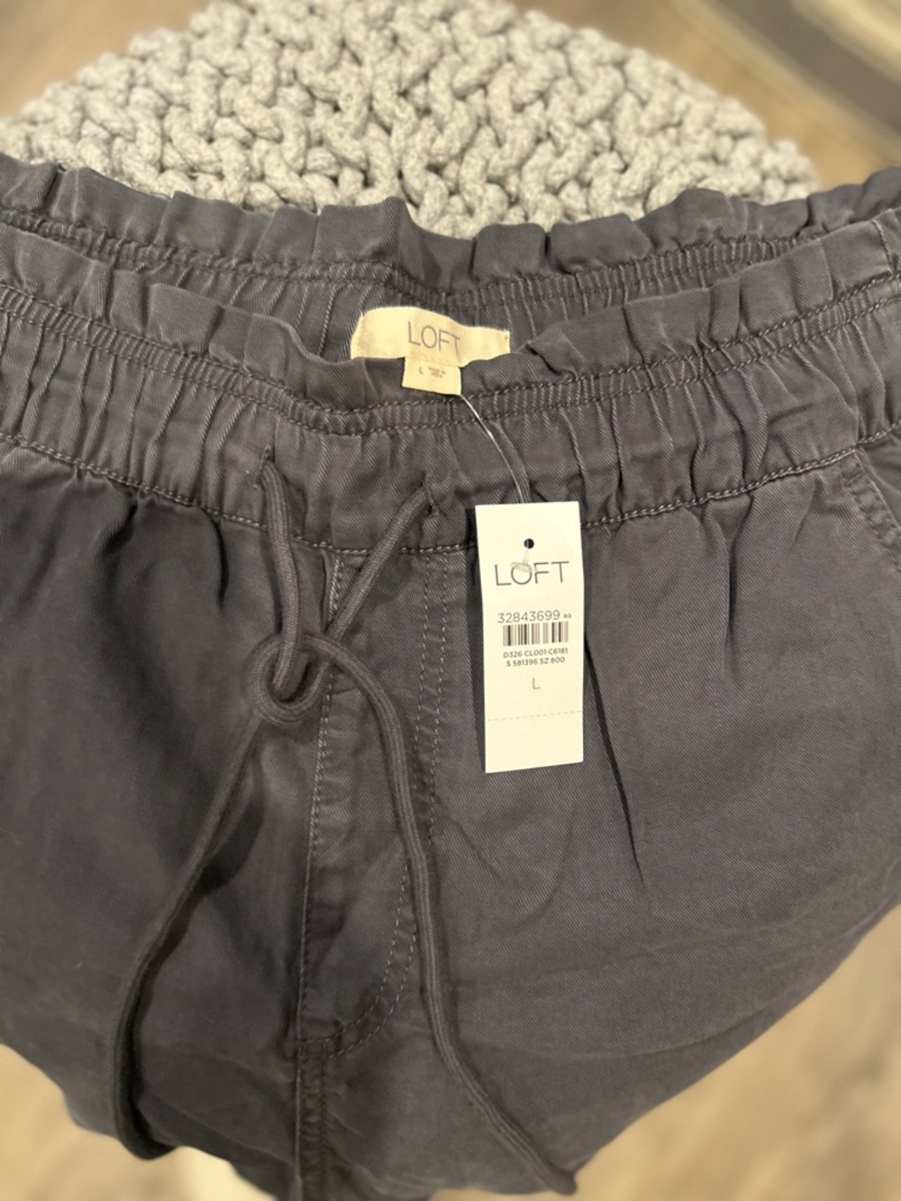 NWT LOFT Charcoal Drawstring Shorts Sz L